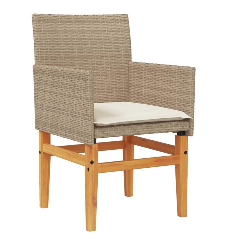 Gartenstühle mit Kissen 2 Stk. Beige Poly Rattan Massivholz