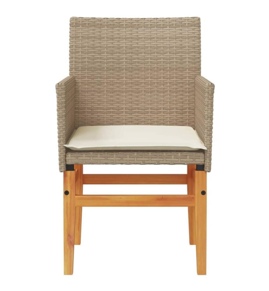 Gartenstühle mit Kissen 2 Stk. Beige Poly Rattan Massivholz
