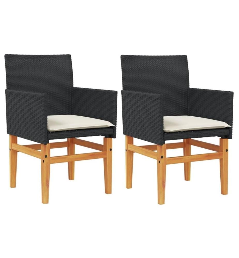 Chaises de jardin coussins lot de 2 noir résine tressée et bois