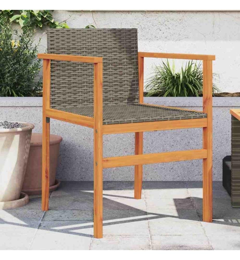 Gartenstühle 2 Stk. Grau Poly Rattan und Massivholz