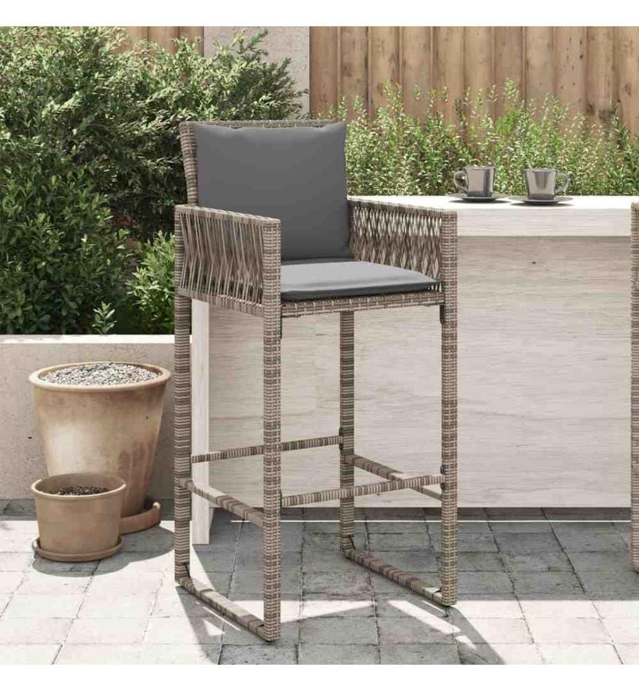 Garten-Barhocker mit Kissen 2 Stk. Grau Poly Rattan