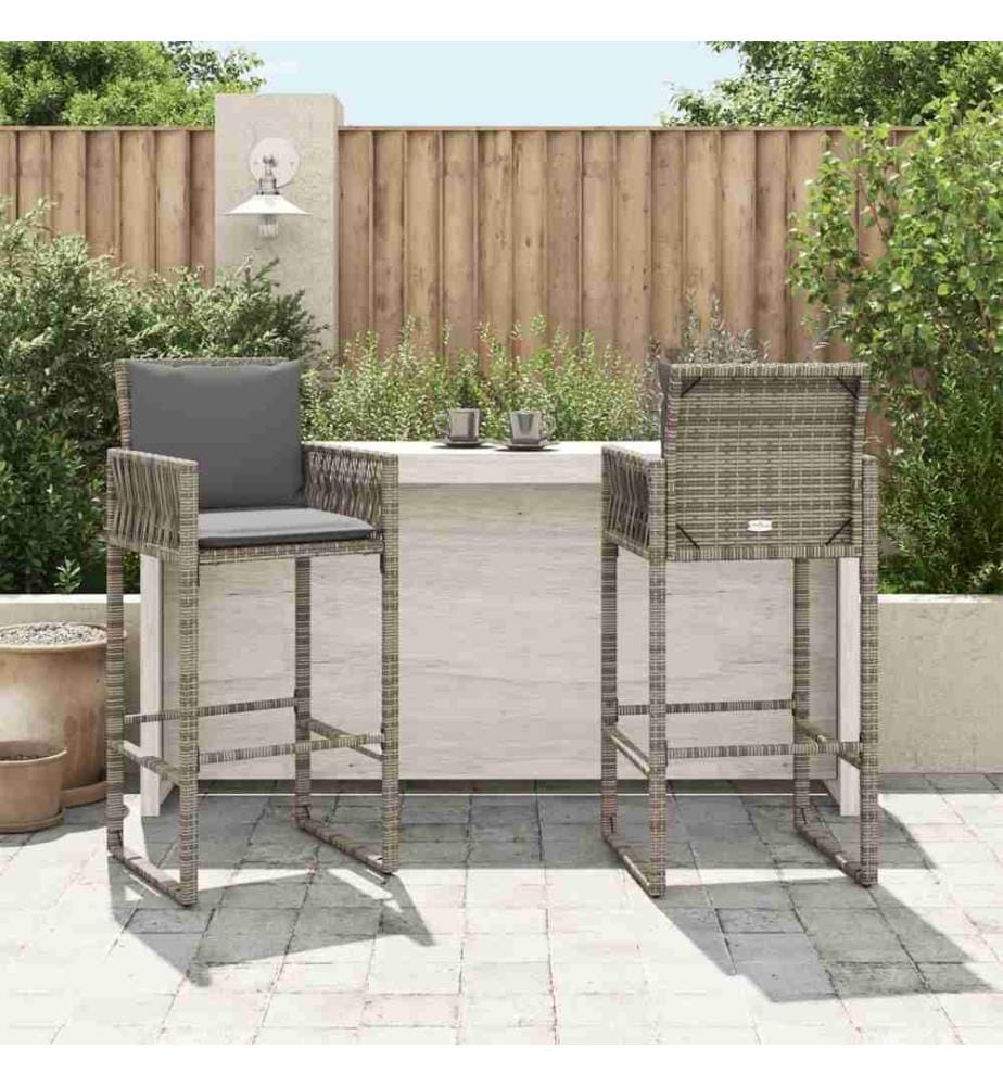 Garten-Barhocker mit Kissen 2 Stk. Grau Poly Rattan
