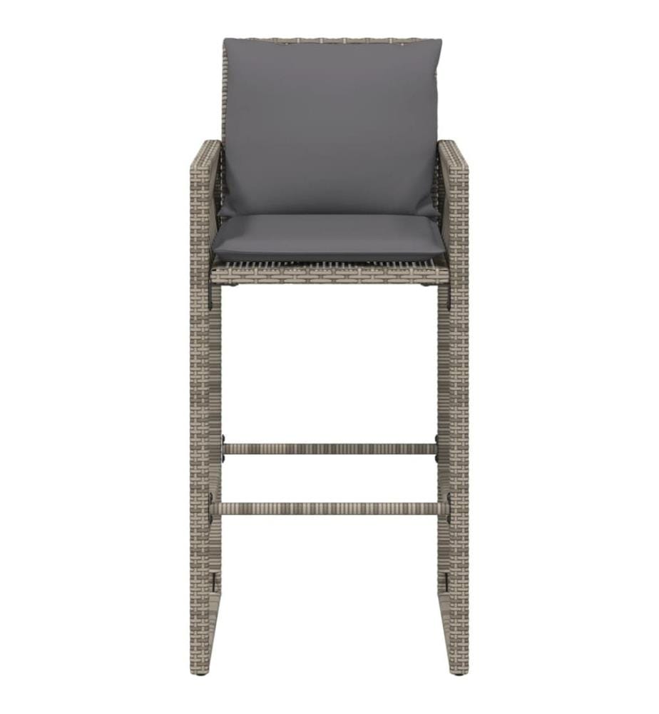 Garten-Barhocker mit Kissen 2 Stk. Grau Poly Rattan