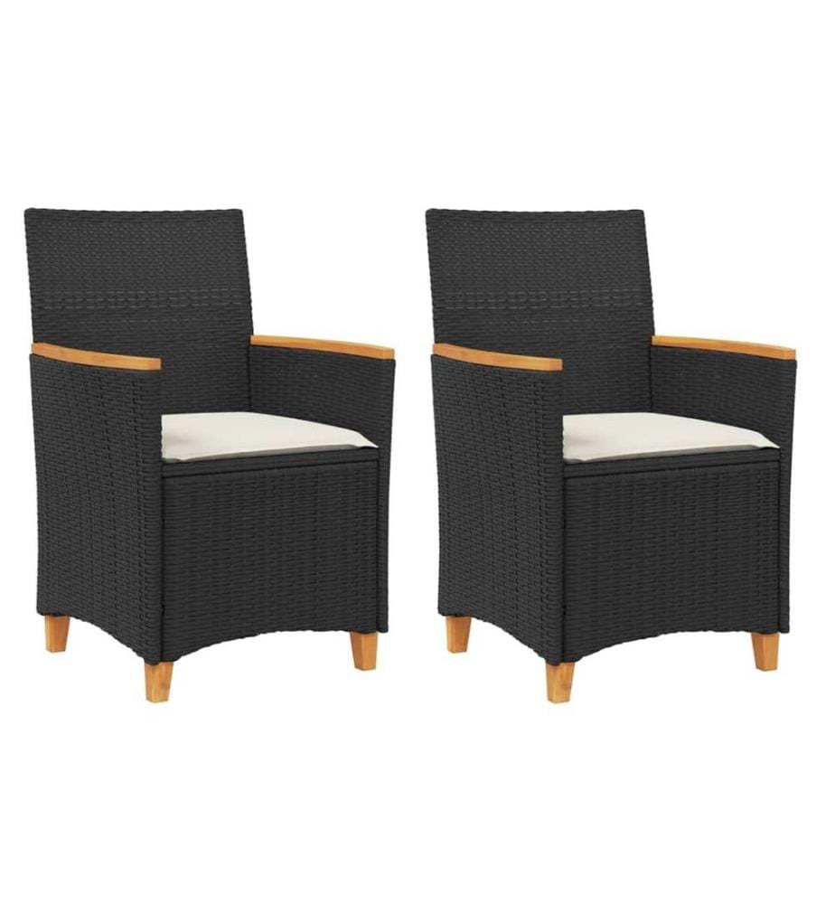 Chaises de jardin coussins lot de 2 noir résine tressée et bois