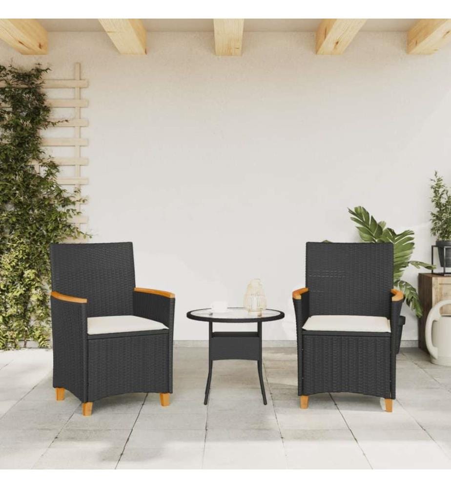 Chaises de jardin coussins lot de 2 noir résine tressée et bois