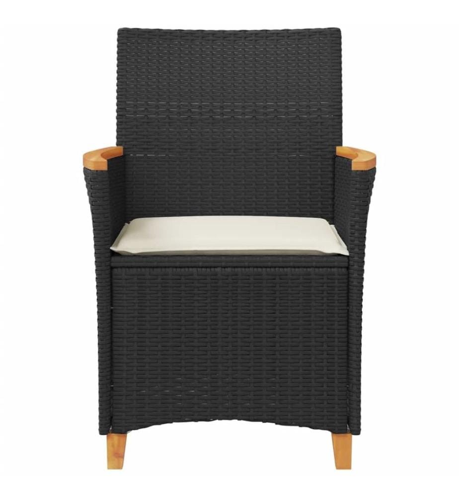 Chaises de jardin coussins lot de 2 noir résine tressée et bois