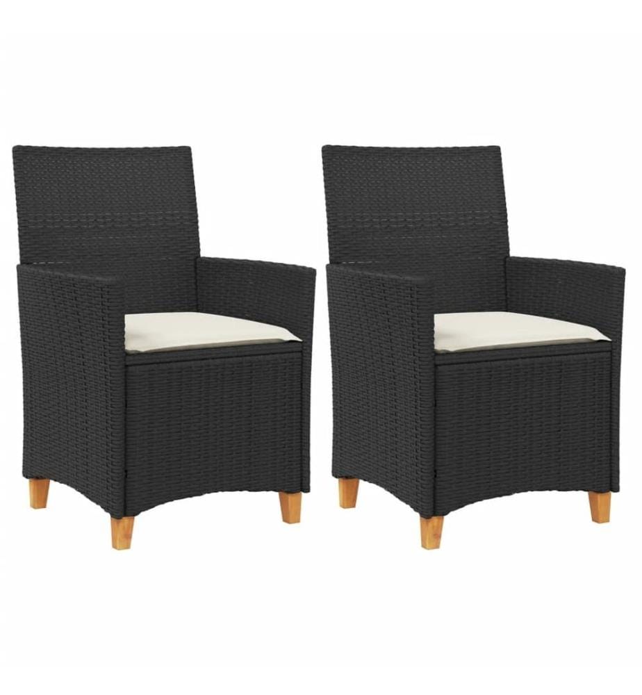 Chaises de jardin coussins lot de 2 noir résine tressée et bois