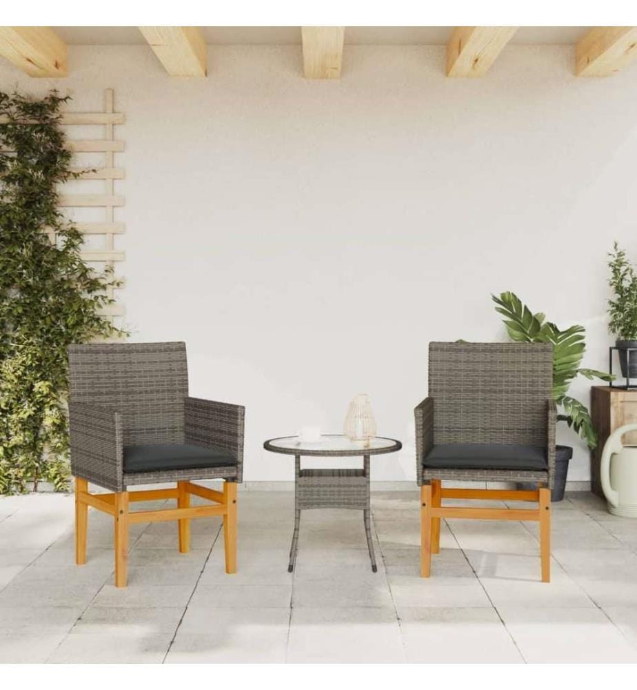 Gartenstühle mit Kissen 2 Stk. Grau Poly Rattan Massivholz