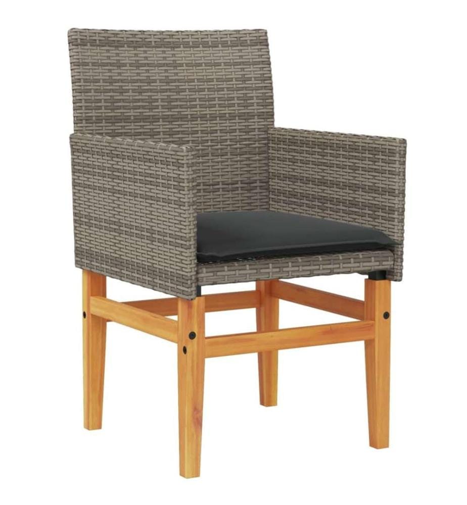 Gartenstühle mit Kissen 2 Stk. Grau Poly Rattan Massivholz