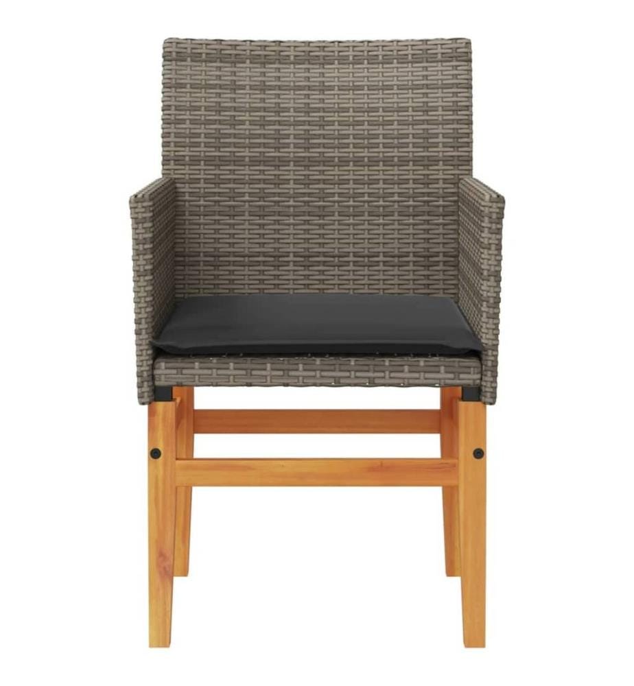Gartenstühle mit Kissen 2 Stk. Grau Poly Rattan Massivholz