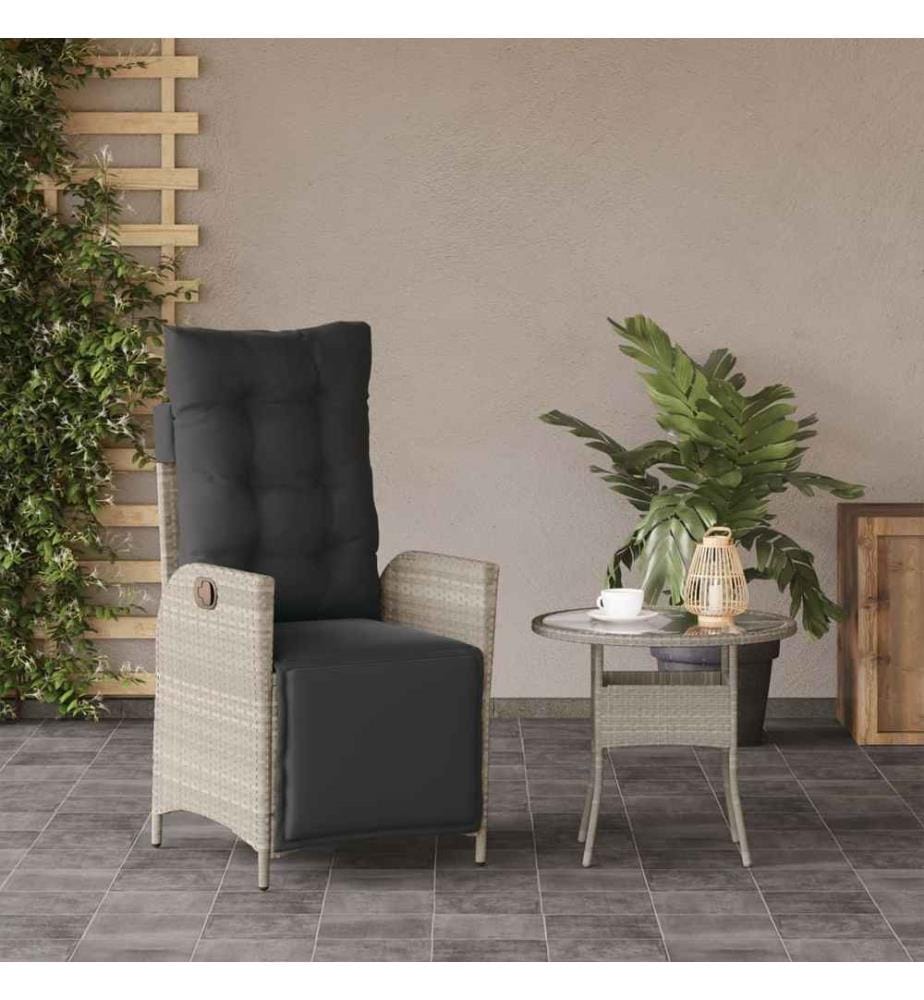 Gartensessel mit Fussteil Verstellbar Hellgrau Poly Rattan