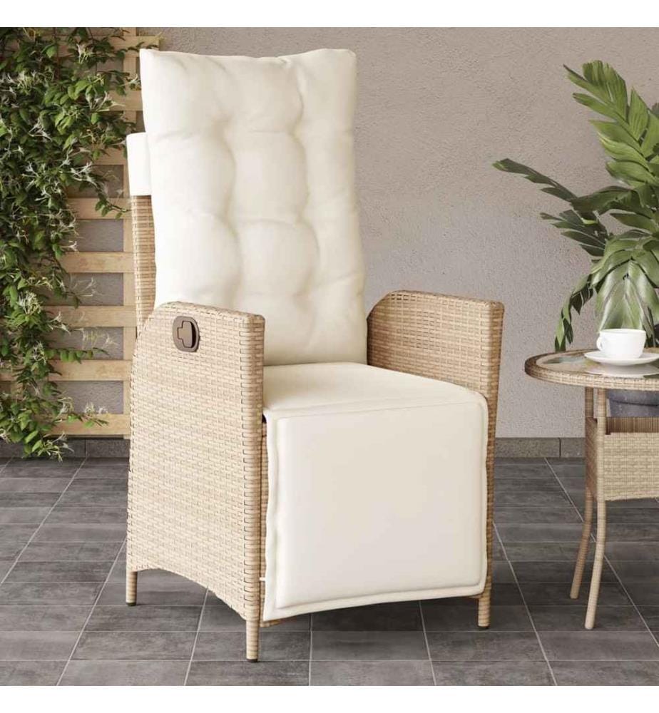 Gartensessel mit Fussteil 2 Stk. Verstellbar Beige Poly Rattan