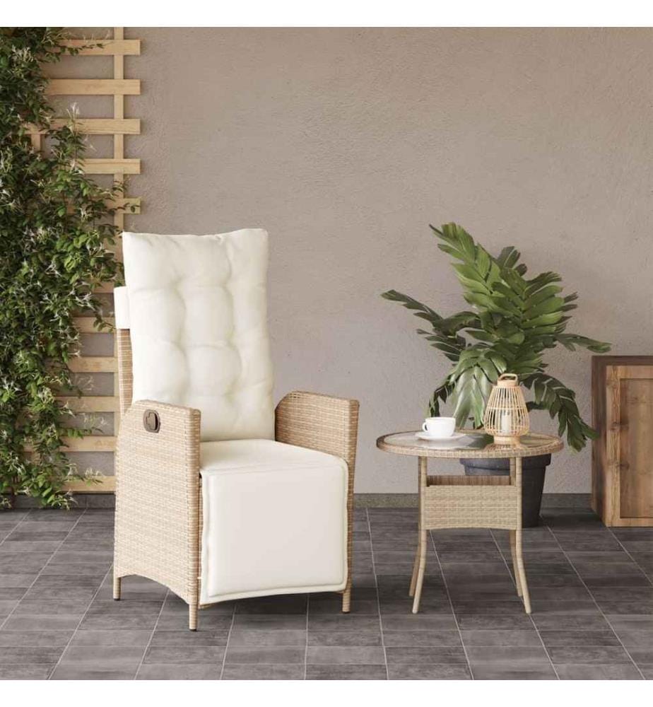 Gartensessel mit Fussteil Verstellbar Beige Poly Rattan
