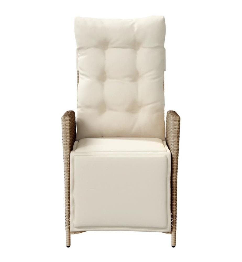 Gartensessel mit Fussteil Verstellbar Beige Poly Rattan