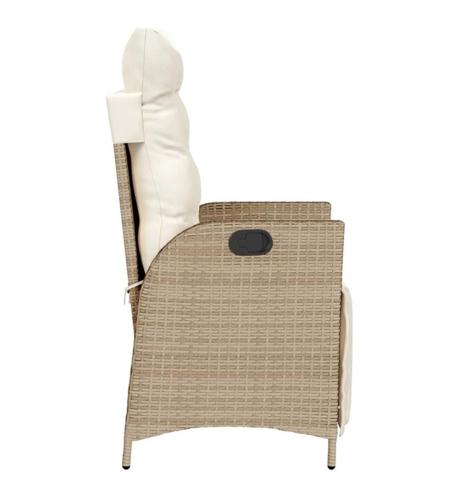 Gartensessel mit Fussteil Verstellbar Beige Poly Rattan