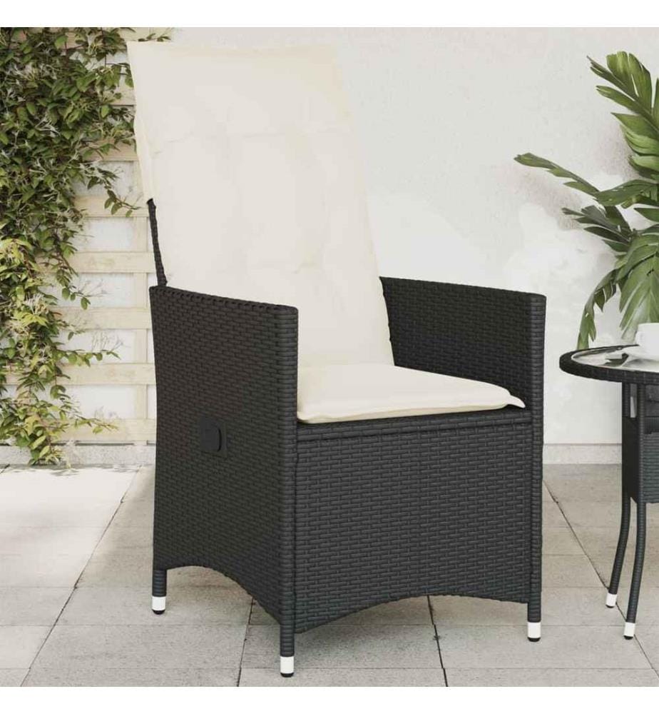 Gartensessel Verstellbar mit Kissen Schwarz Poly Rattan