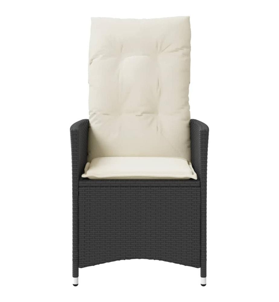 Gartensessel Verstellbar mit Kissen Schwarz Poly Rattan