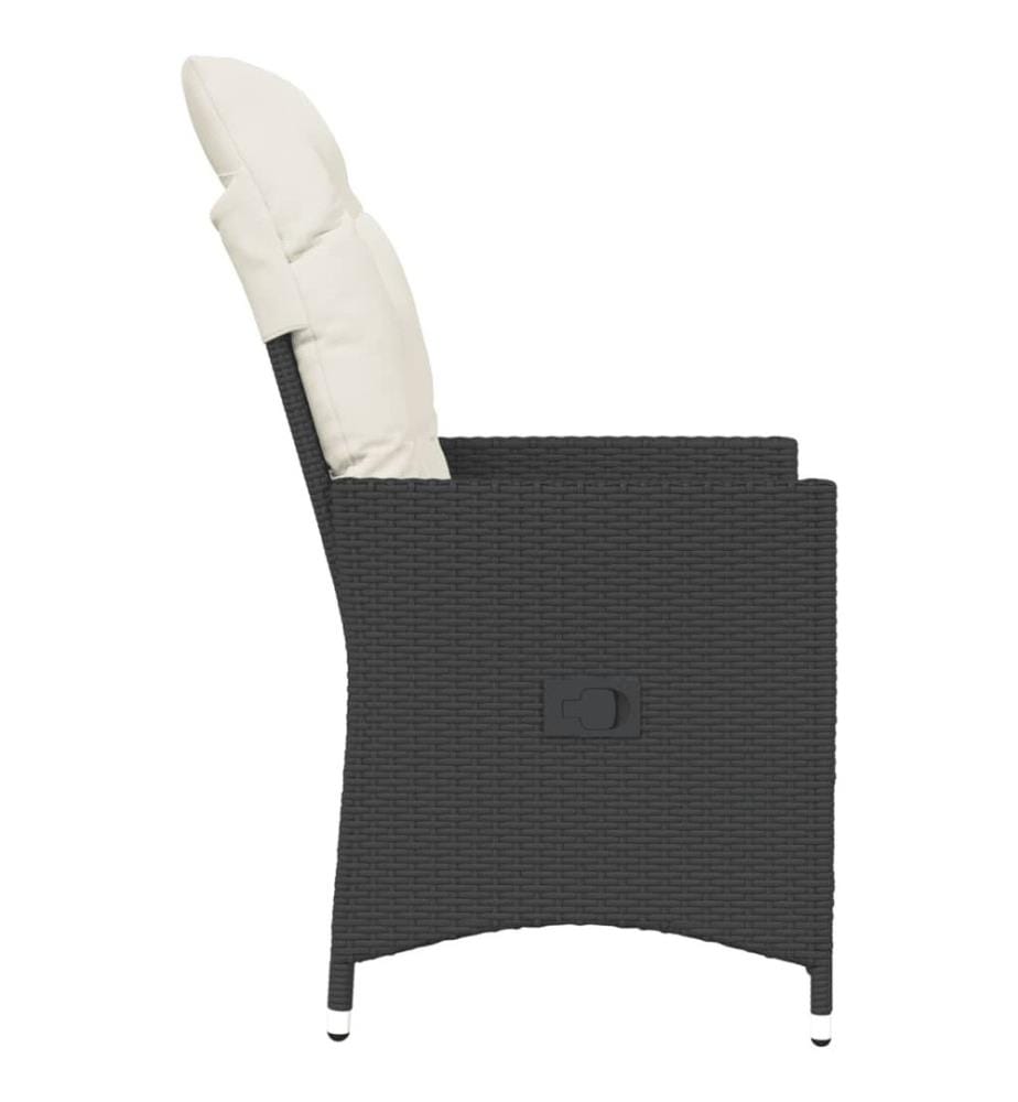 Gartensessel Verstellbar mit Kissen Schwarz Poly Rattan