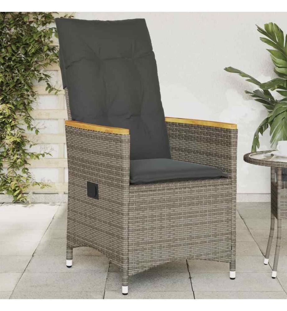 Gartensessel Verstellbar mit Kissen Grau Poly Rattan