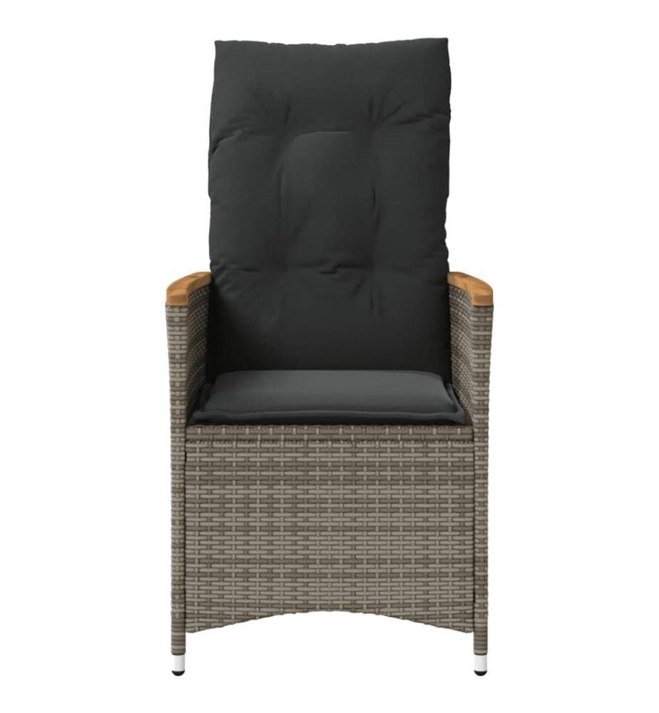 Gartensessel Verstellbar mit Kissen Grau Poly Rattan