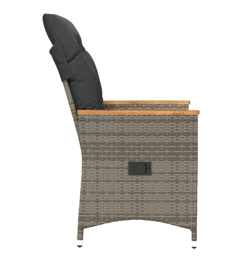 Gartensessel Verstellbar mit Kissen Grau Poly Rattan