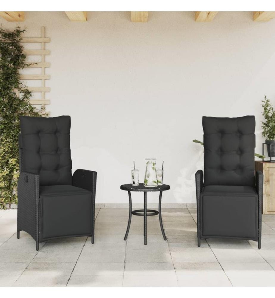 Gartensessel mit Fussteil 2 Stk. Verstellbar Schwarz Poly Rattan