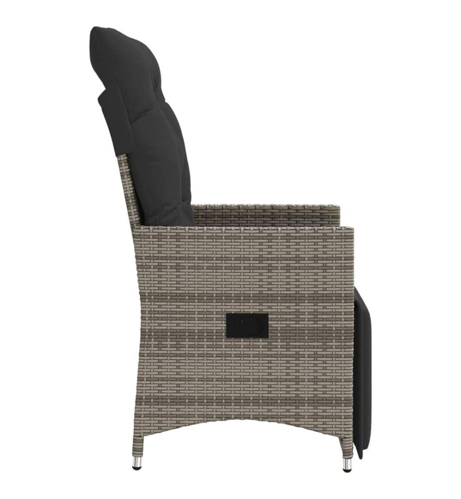 Gartensessel Verstellbar mit Kissen Grau Poly Rattan