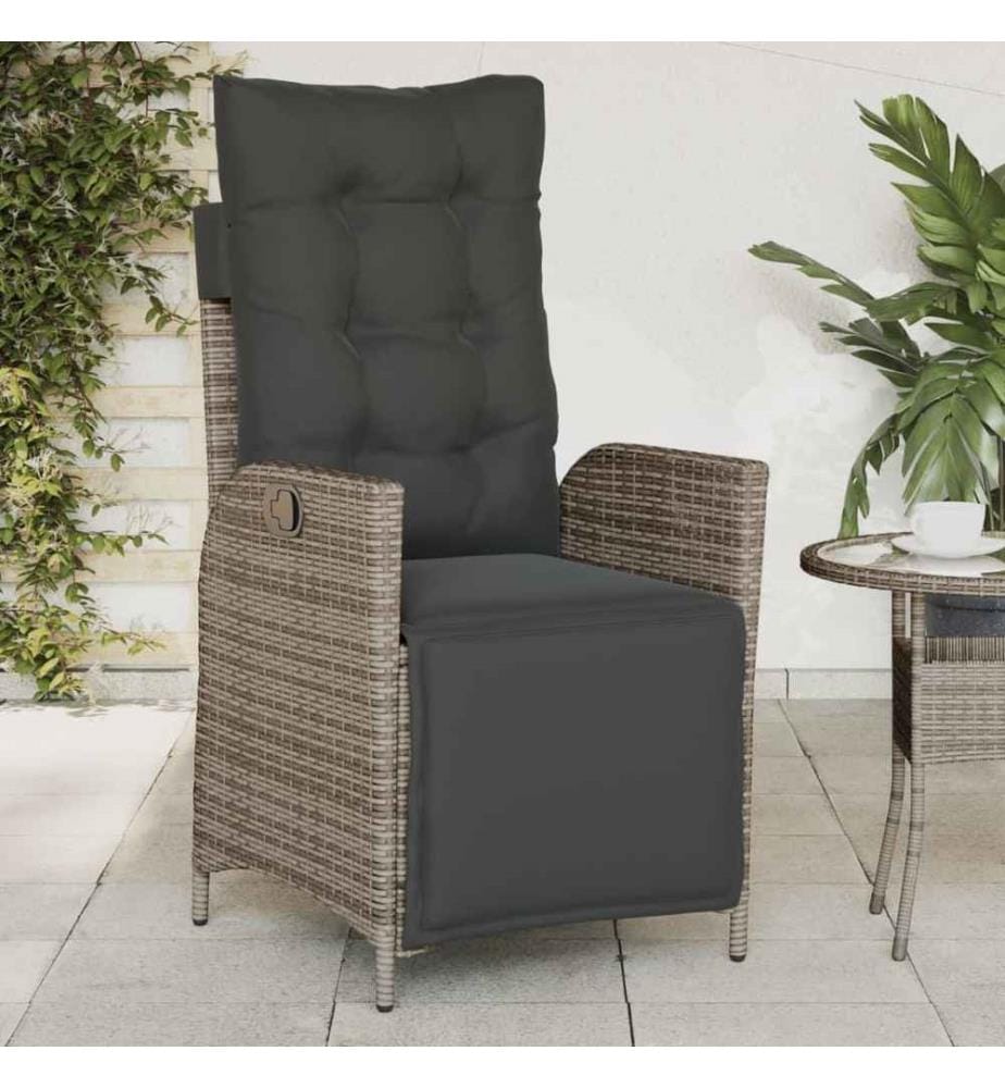Gartensessel mit Fussteil Verstellbar Grau Poly Rattan