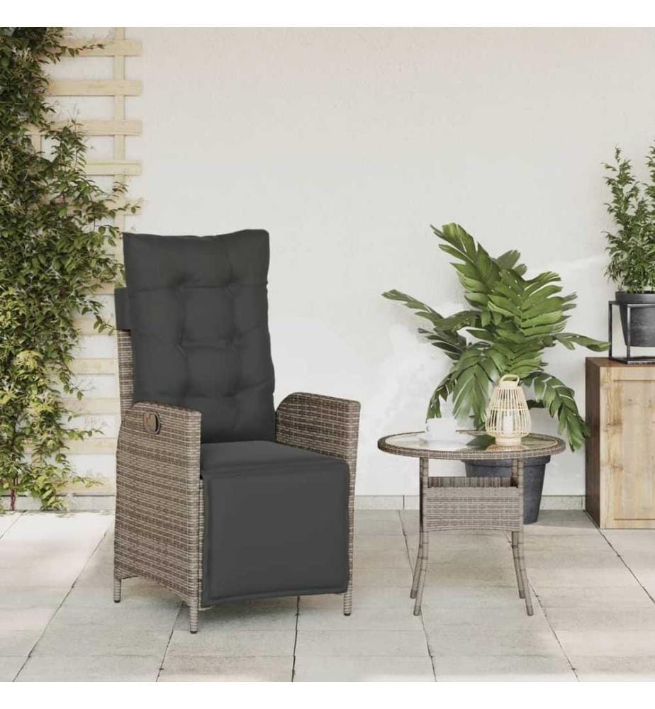 Gartensessel mit Fussteil Verstellbar Grau Poly Rattan