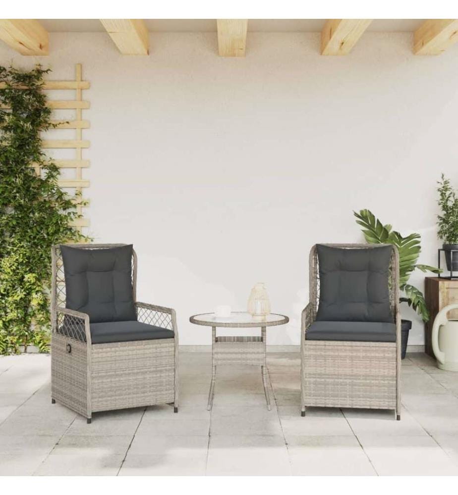 Gartensessel 2 Stk. Verstellbar Hellgrau Poly Rattan