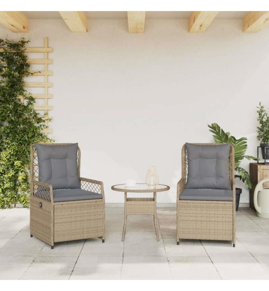 Gartensessel 2 Stk. Verstellbar Beige Poly Rattan