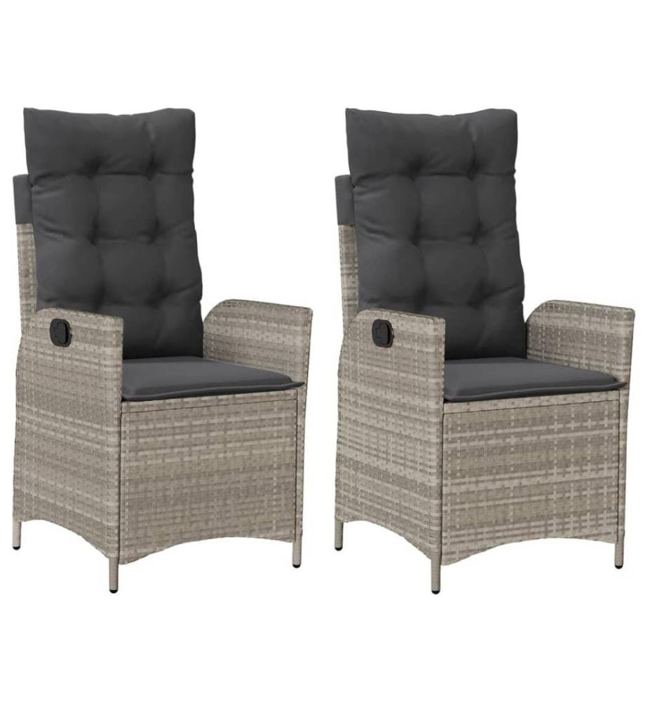 Gartensessel mit Kissen 2 Stk. Verstellbar Hellgrau Poly Rattan