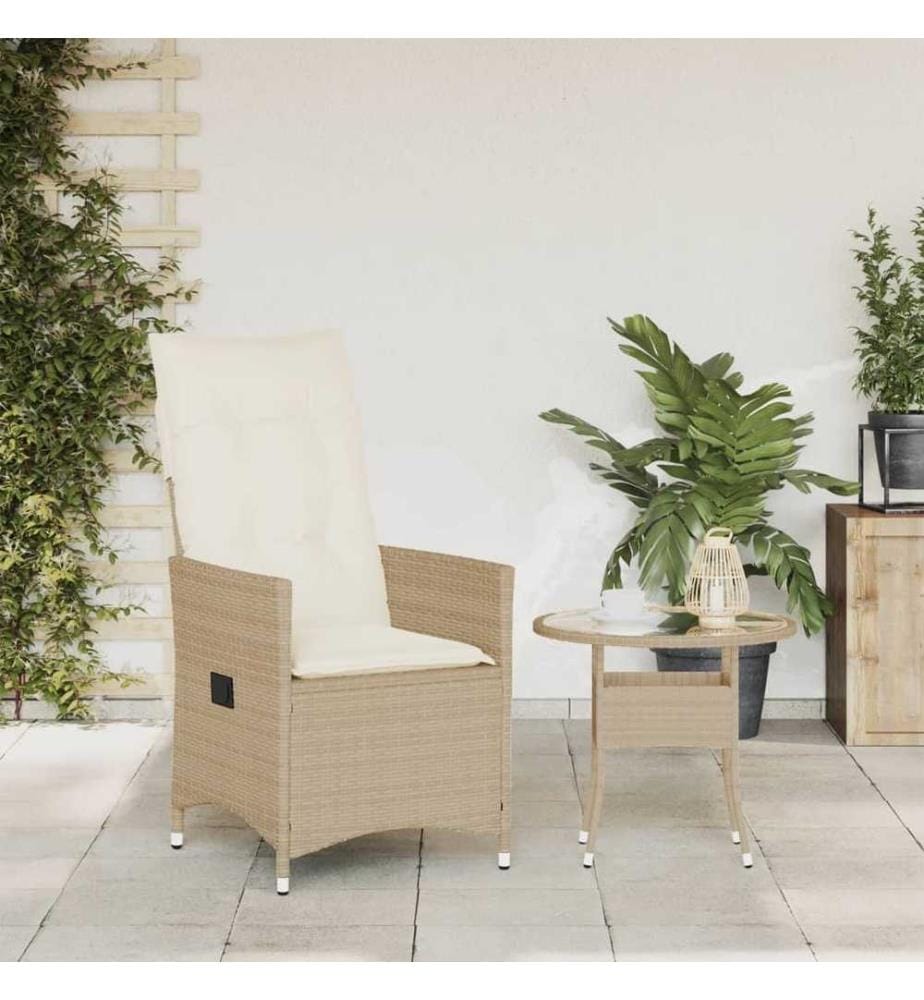 Gartensessel mit Kissen Verstellbar Beige Poly Rattan