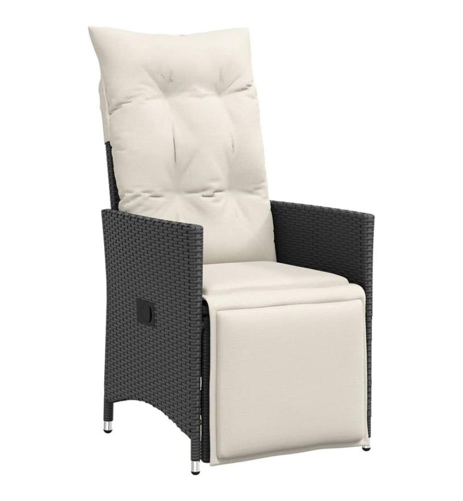 Gartensessel Verstellbar mit Kissen Schwarz Poly Rattan