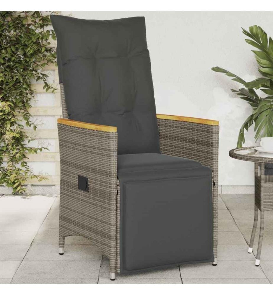Gartensessel Verstellbar mit Kissen Grau Poly Rattan
