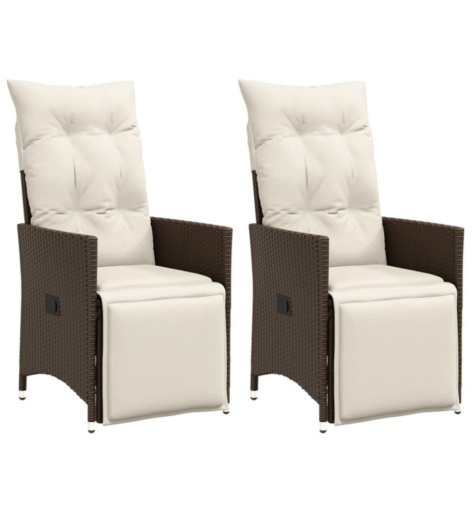 Gartensessel mit Kissen 2 Stk. Verstellbar Braun Poly Rattan