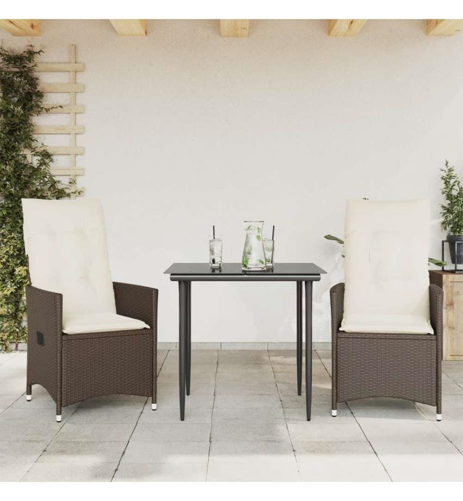 Gartensessel mit Kissen 2 Stk. Verstellbar Braun Poly Rattan