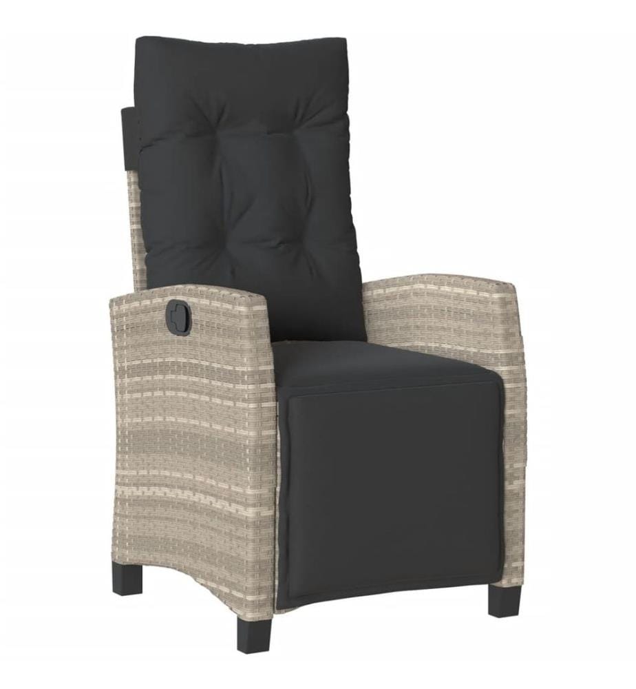 Gartensessel mit Fussteil 2Stk. Verstellbar Hellgrau Poly Rattan