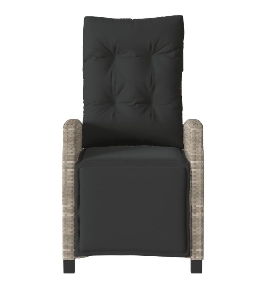 Gartensessel mit Fussteil 2Stk. Verstellbar Hellgrau Poly Rattan