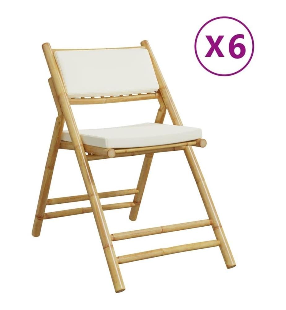Chaises de bistro pliantes lot de 6 et coussins blanc crème
