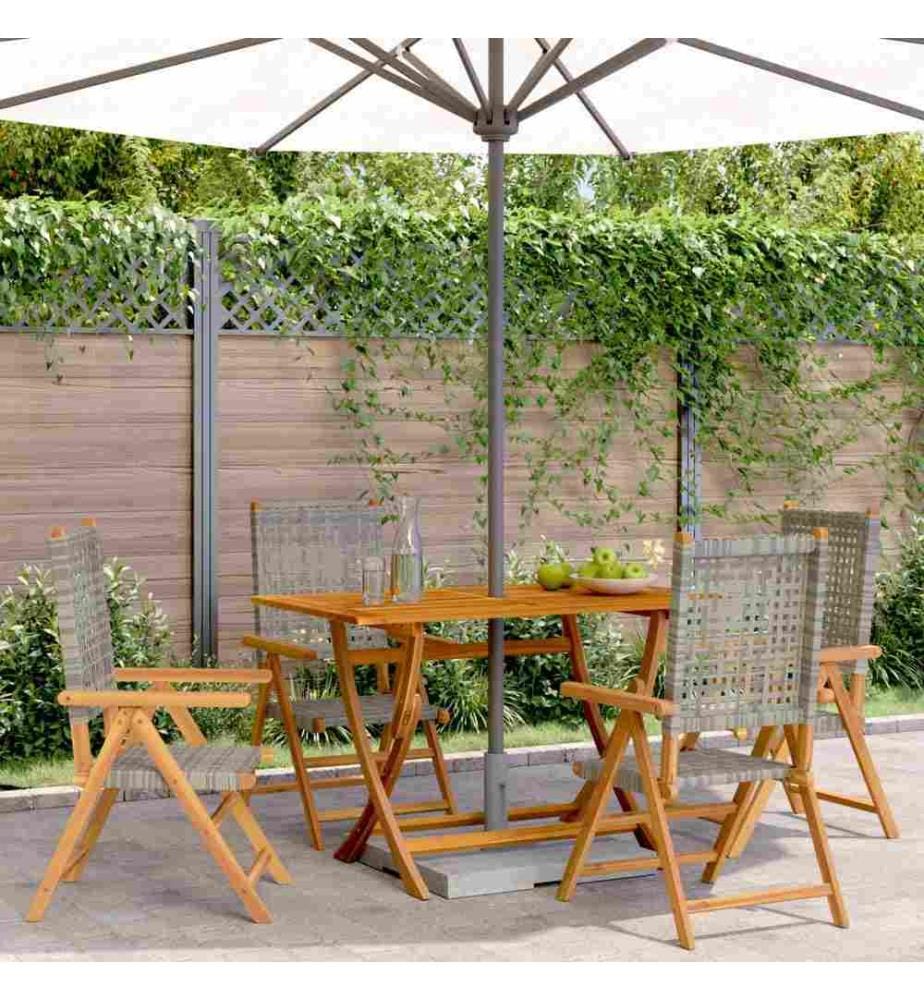Gartenstuhl Verstellbar 4 Stk. Grau Poly Rattan Massivholz