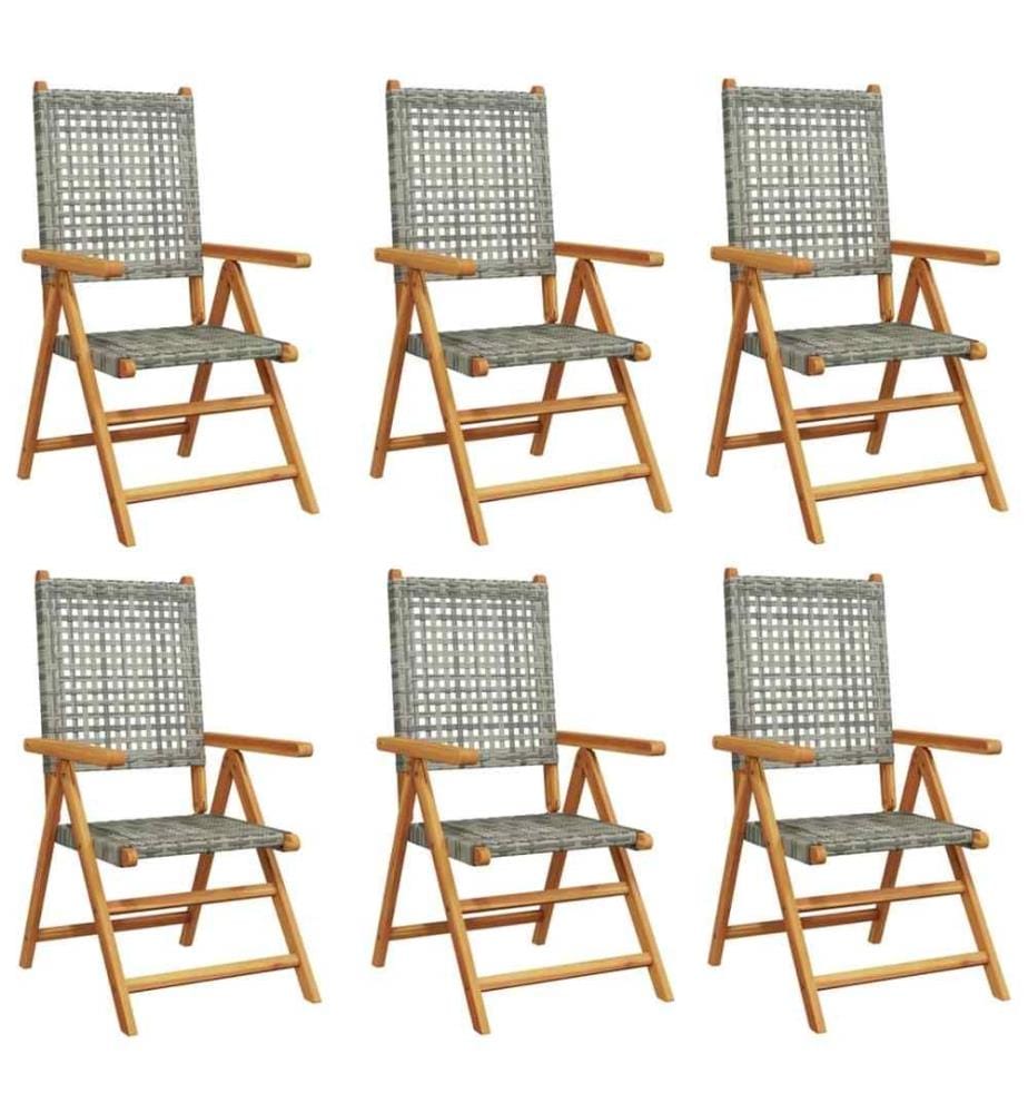 Gartenstuhl Verstellbar 6 Stk. Grau Poly Rattan Massivholz