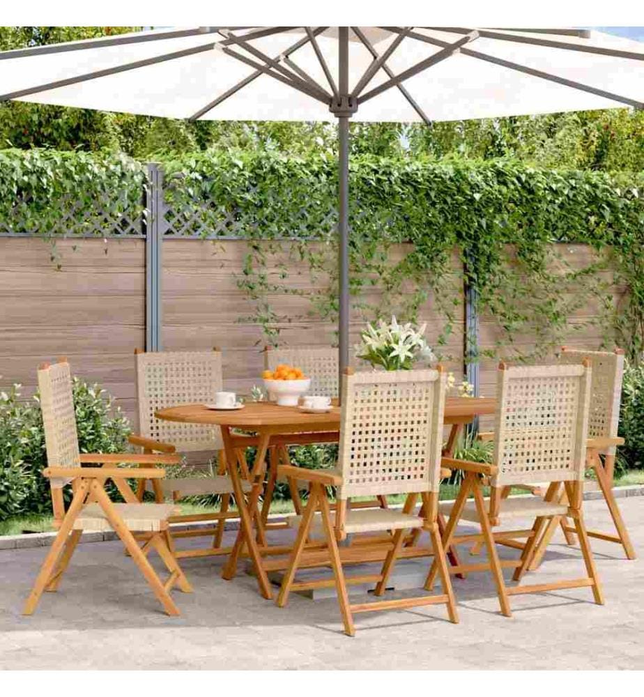 Chaises inclinables de jardin lot de 6 beige rotin bois massif