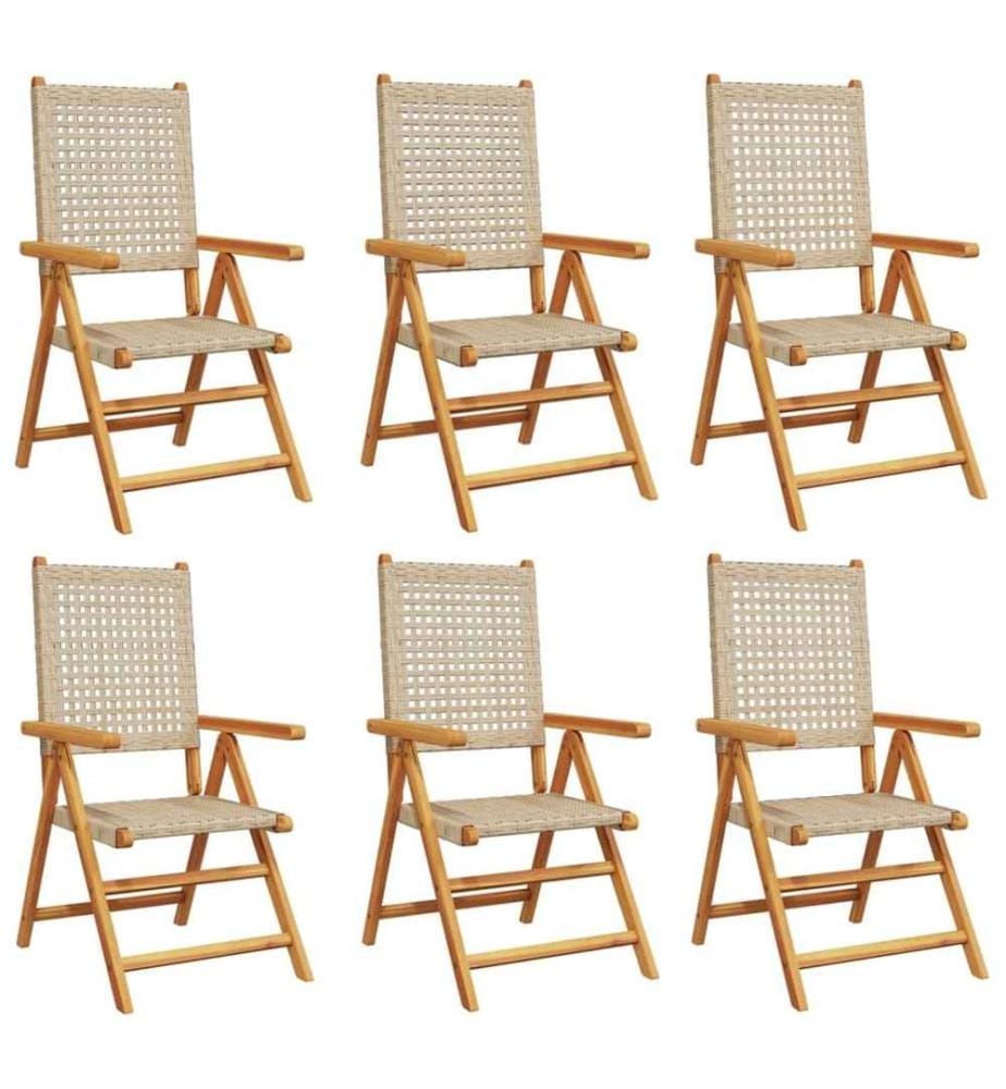 Chaises inclinables de jardin lot de 6 beige rotin bois massif