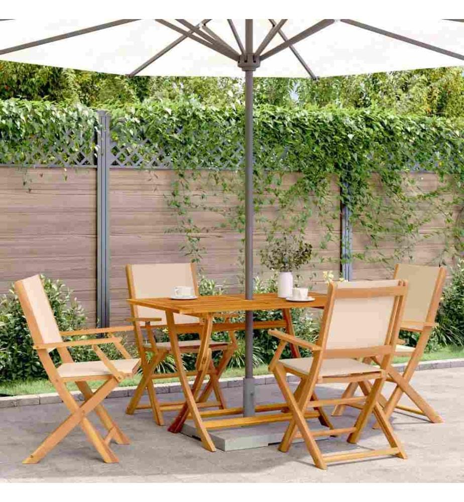 Chaises de jardin pliantes lot de 4 beige tissu et bois massif