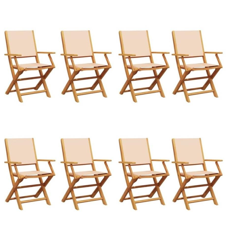 Chaises de jardin pliantes lot de 8 beige tissu et bois massif