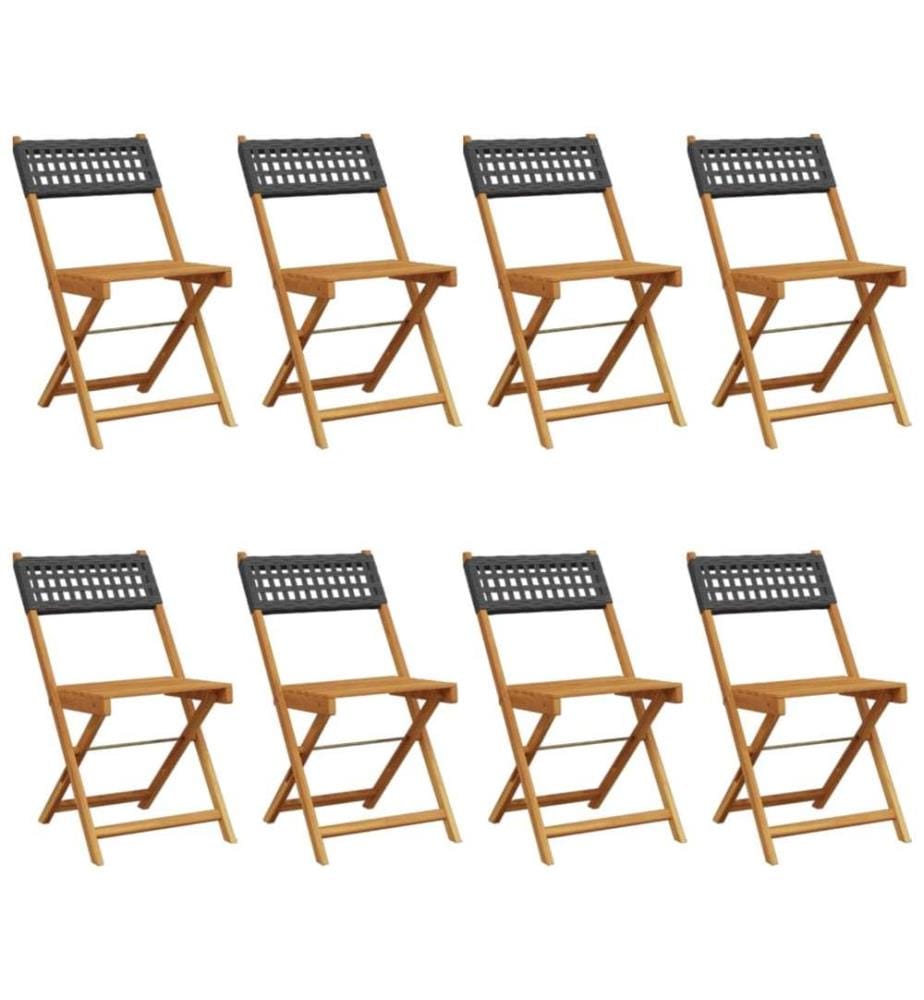 Chaises de jardin pliantes lot de 8 noir poly rotin bois massif