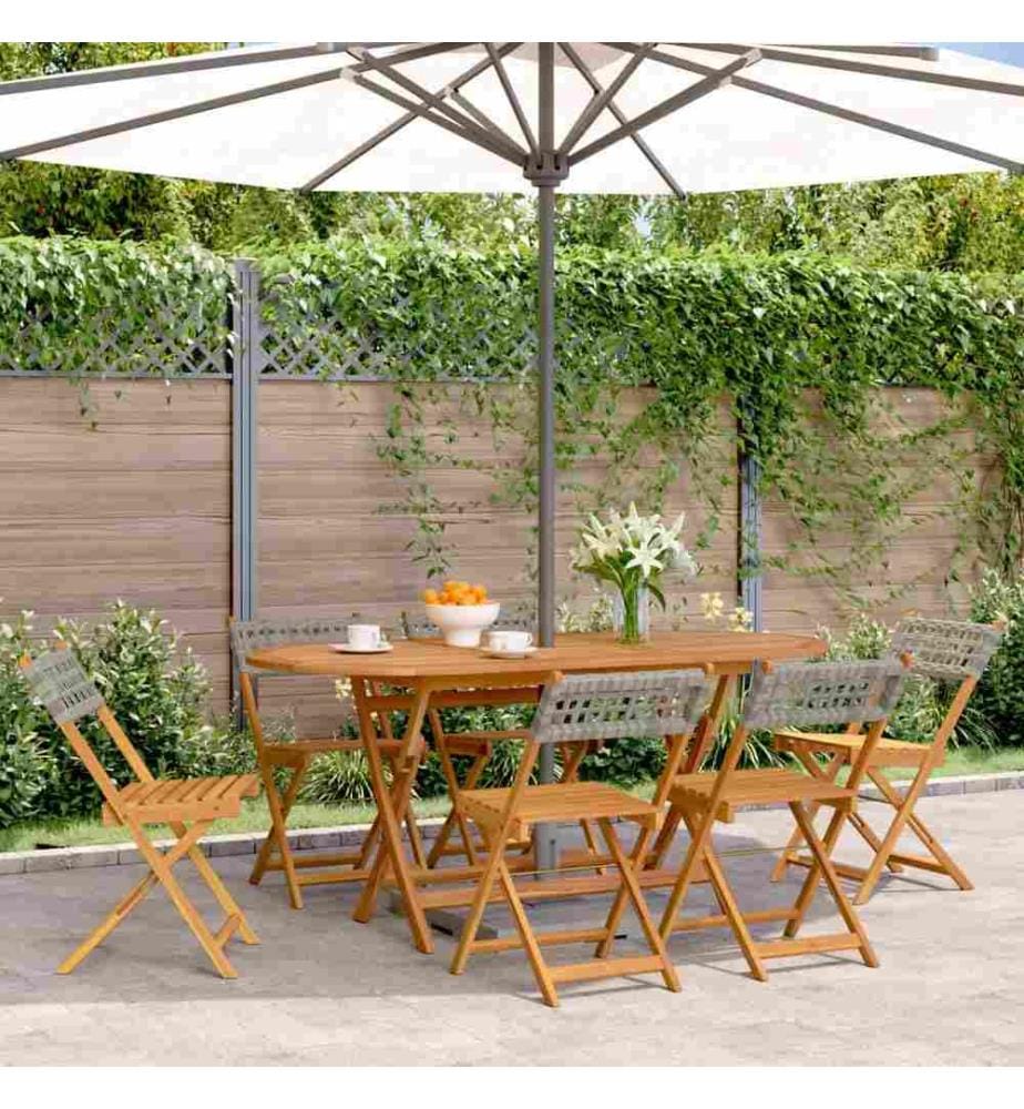Chaises de jardin pliantes lot de 6 gris poly rotin bois massif