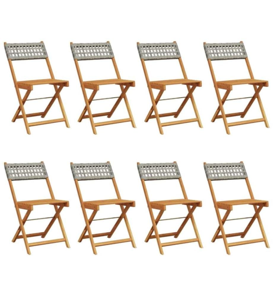Chaises de jardin pliantes lot de 8 gris poly rotin bois massif