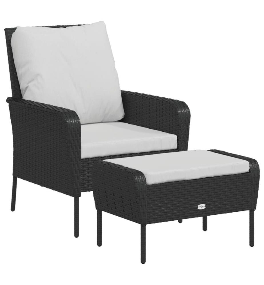 Chaise de jardin avec tabouret noir résine tressée